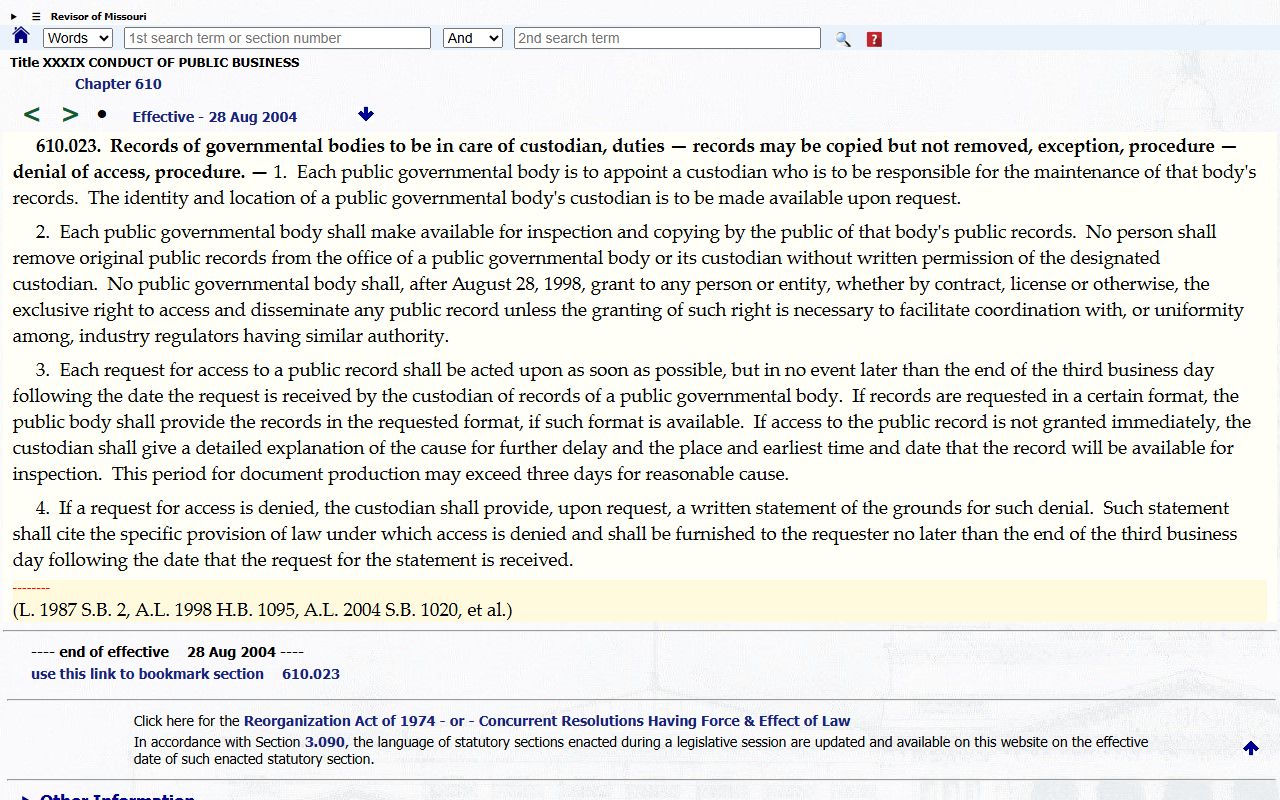 Shelby County Circuit Clerk records Missouri Sunshine Law response time
