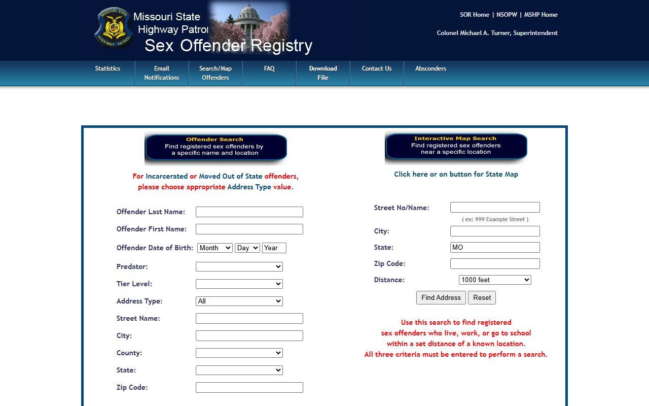 Shelby County arrest records MSHP registry search fields