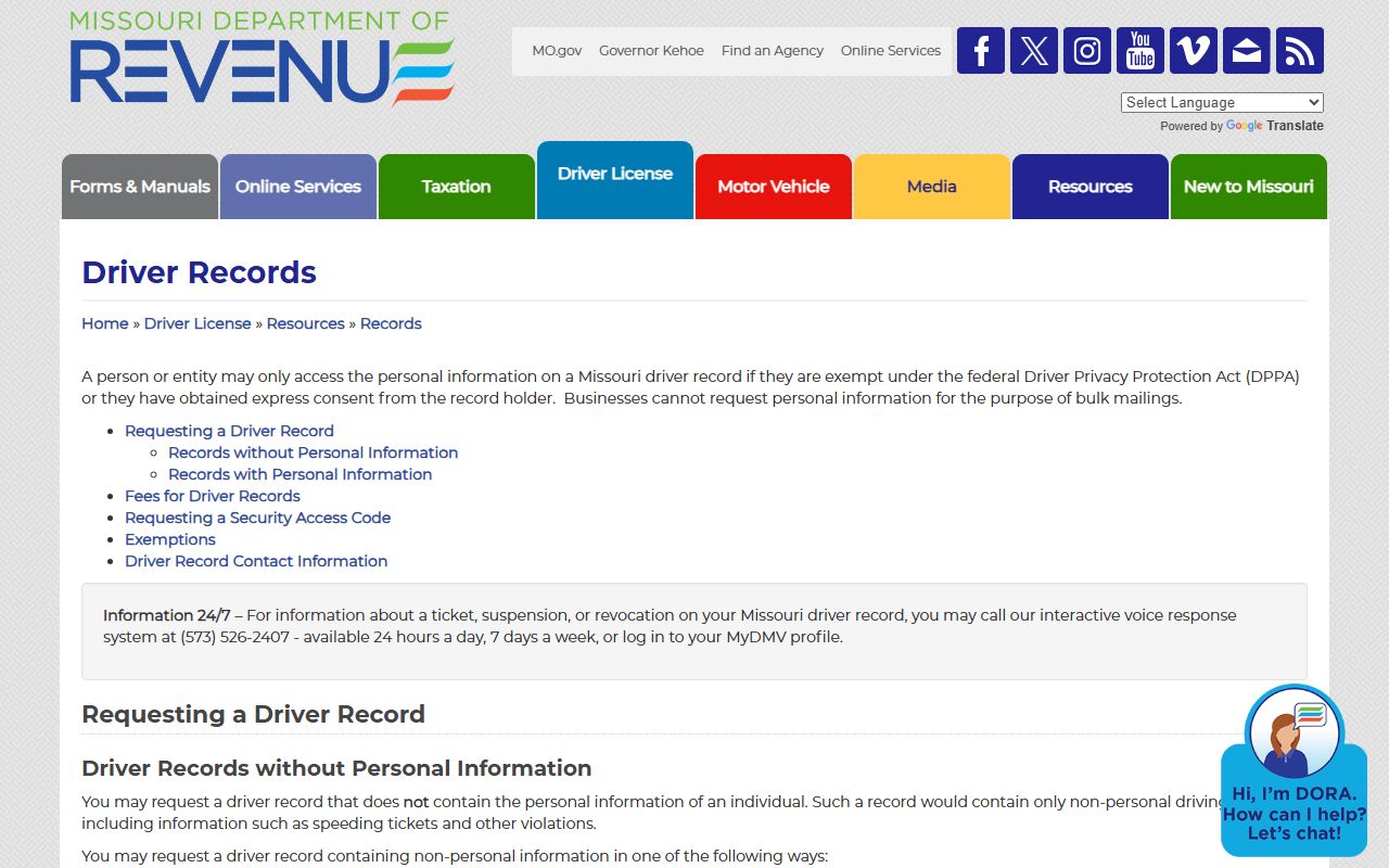 Shelby County inmate records Missouri DOR driver records distinction