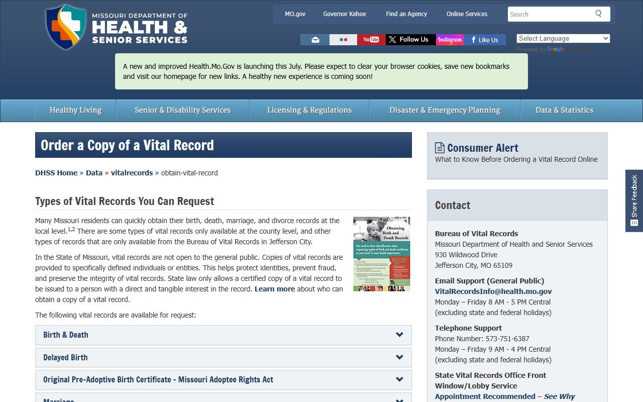 Shelby County marriage records Missouri vital record request channels